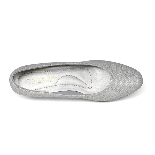Low Heel Chunky Pump Shoes - SILVER GLITTER - 2